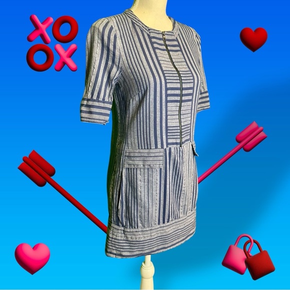 NWOT BCBGMaxAzria ‘Tonal Canyon Striped Zip Front Shift Dress’ in Chambray XXS - Picture 15 of 16